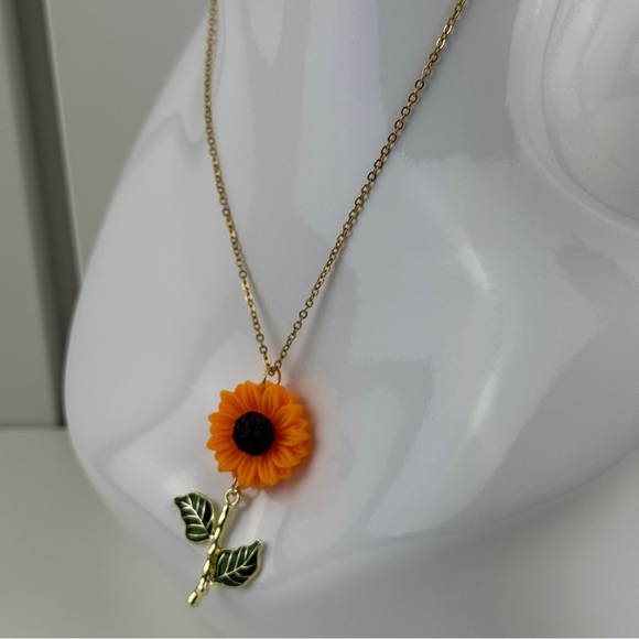 Sunflower Pendant Necklace Flower Floral Faux Gold Chain Enamel Jewelry Gift NEW - Picture 12 of 16